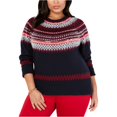 thumbnail image 1 of TOMMY HILFIGER Womens Navy Sequin Fair Isle Long Sleeve Crew Neck Sweater Plus  Size: 3X, 1 of 2