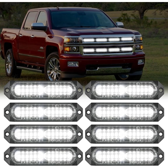 Nilight 8PCS Led Strobe Lights 12LED White Light 12V 24V Surface Mount Flashing Warning Hazard Beacon Ultra Slim Sync Feature Mini Grille for Cars Trucks Off Road Vehicles SUV