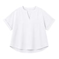 thumbnail image 5 of Summer Sales Womens Summer Tops Loose Comfy V‑Neck Linen‑Cotton Short Sleeve Summer Blouses Oversized Tshirts for Women Under 12$, 5 of 9