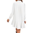 thumbnail image 5 of Long Sleeve Women Casual Button Down Shirt Dress Collared Pleated Swing Mini Dresses, 5 of 6