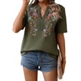 thumbnail image 3 of Camisas Mexicanas para Mujer, Blusa Tradicional de Verano Bordada, Túnica Floral, Cuello en V, Camiseta de Corta. Verde S, 3 of 8