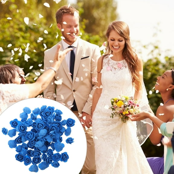 Masteelf Blue Mini Artificial Rose Heads for Decor Made of Plastic Lifelike Effect Good for Weddings Festivals 100pcs