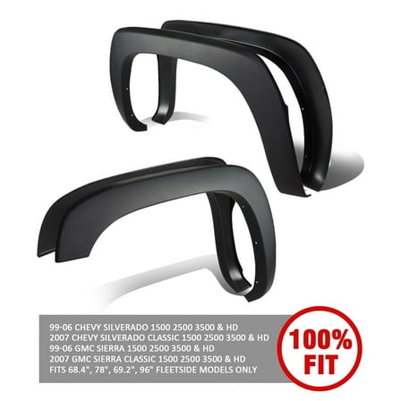 DNA Motoring [4pcs] For 99-07 Silverado Sierra Paintable Black OE Style Wheel Fender Flares