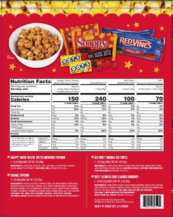 (2 pack) Movie Night for Two Microwave Popcorn and Candy Assortment Gift with Reusable Popcorn Containers