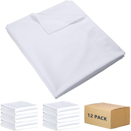 12 Pack Soft Microfiber Flat Top Sheets - White Queen 90"x102" with Color-Coded Hem for Hotel, Motel, Rental Properties or Airbnb (Flat Sheets Only)