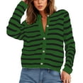 thumbnail image 2 of Fall Cropped Striped Cardigan Sweaters for Women Lounge Lightweight Crew Neck Long Sleeve Knit Sweater with Pockets Trendy Open Front Button Down Jacket, 2 of 3