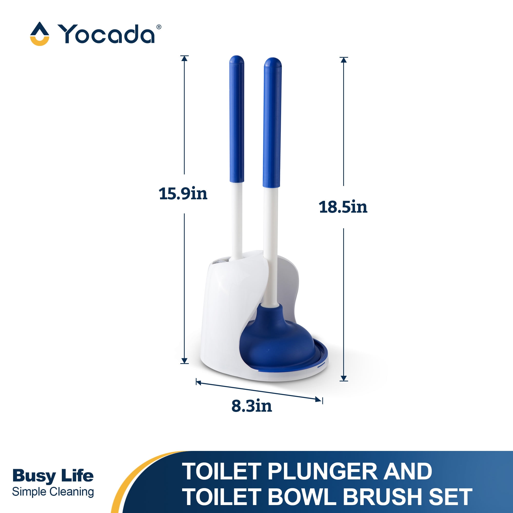 Yocada Slim Toilet Brush & Plunger Setfor Bathroom Cleaning, Blue, 2 Pack
