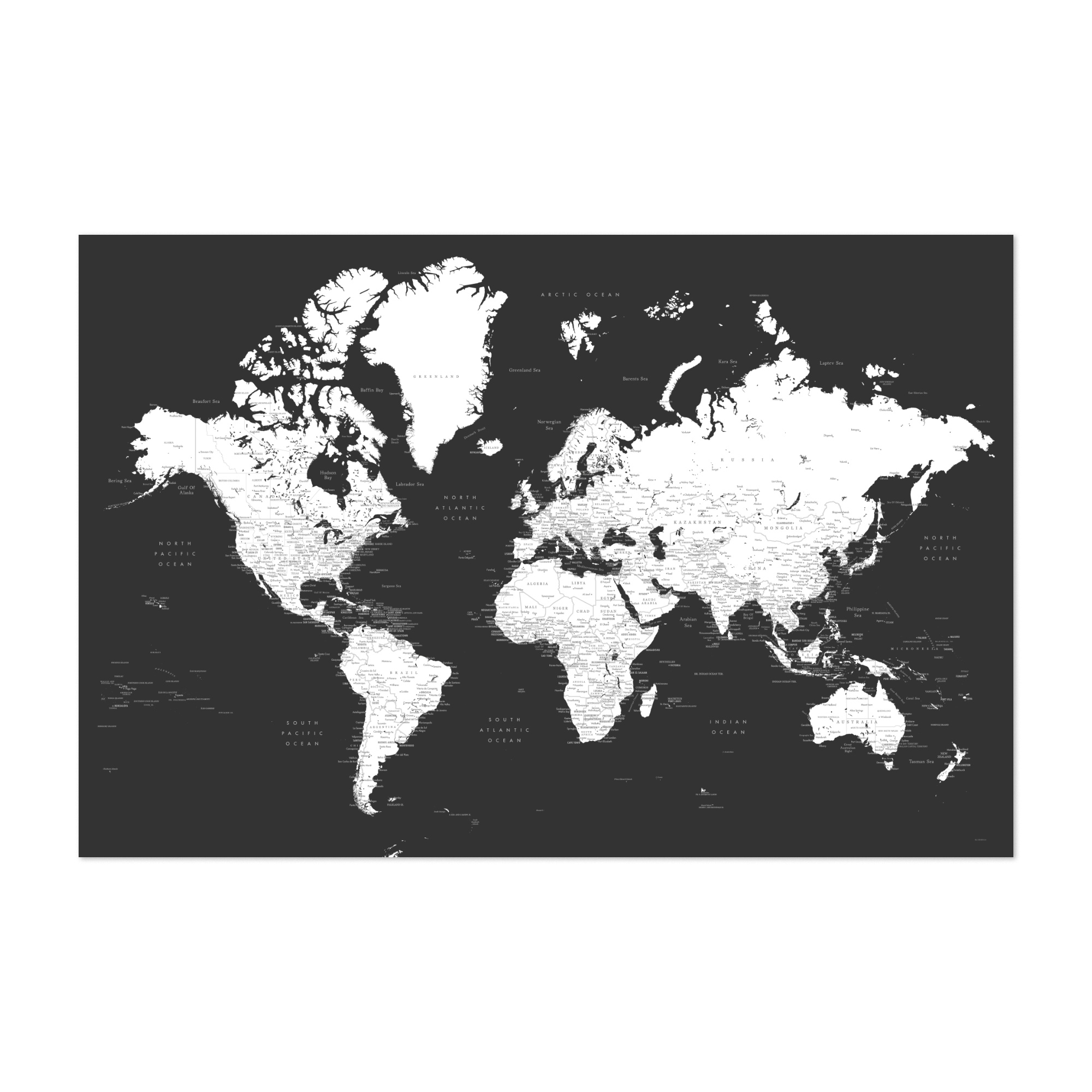 World Map To Print Black And White Black And White Detailed World Map Maps Atlas World Map 8" X 10" Art Print/Poster  - Walmart.com