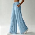 thumbnail image 5 of Kttectoa Womens Pants Drawstring Wide Leg Palazzo Pants Floral Lace Hem Boho Loose Casual Pants Vacation Solid, 5 of 5
