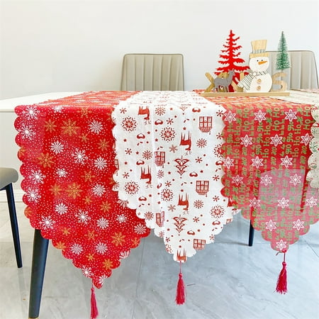 

Table Runner Fade-less Reusable Soft Touch Fine Texture Elk Christmas Tablecloth for Christmas Azabu Black
