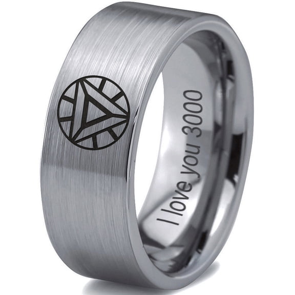 Tungsten Quote I Love You 3000 Engraved Band Ring 8mm Men Women Comfort Fit Gray Flat Cut Brushed Polished