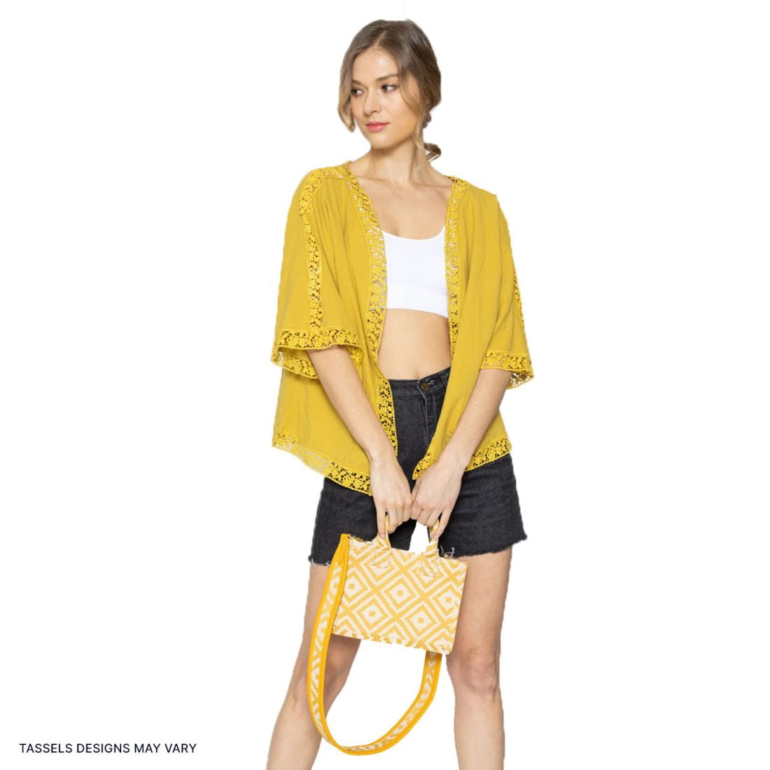 Empire Cove Women's Diamond Tote Bag Purse Satchel Gift Set with Tassel and Charm, Yellow