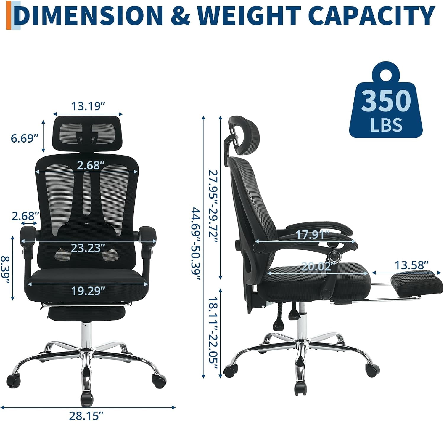 Ergonomic Mesh Office Chair with Retractable Footrest Executive High Back Computer Desk Chair with Adjustable Headrest & Lumbar Support for Home Office or Bedroom