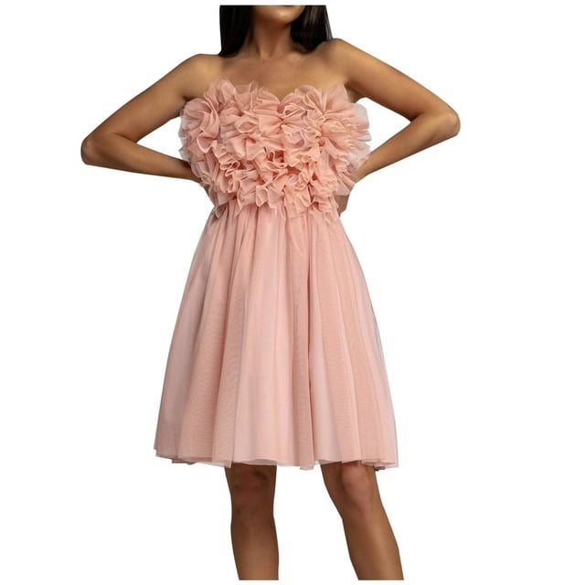 Robes Mini Sans Bretelles pour Femmes Robe d'Invitée de Mariage Robe de Soirée en Tulle Robes de Retour à la Maison
