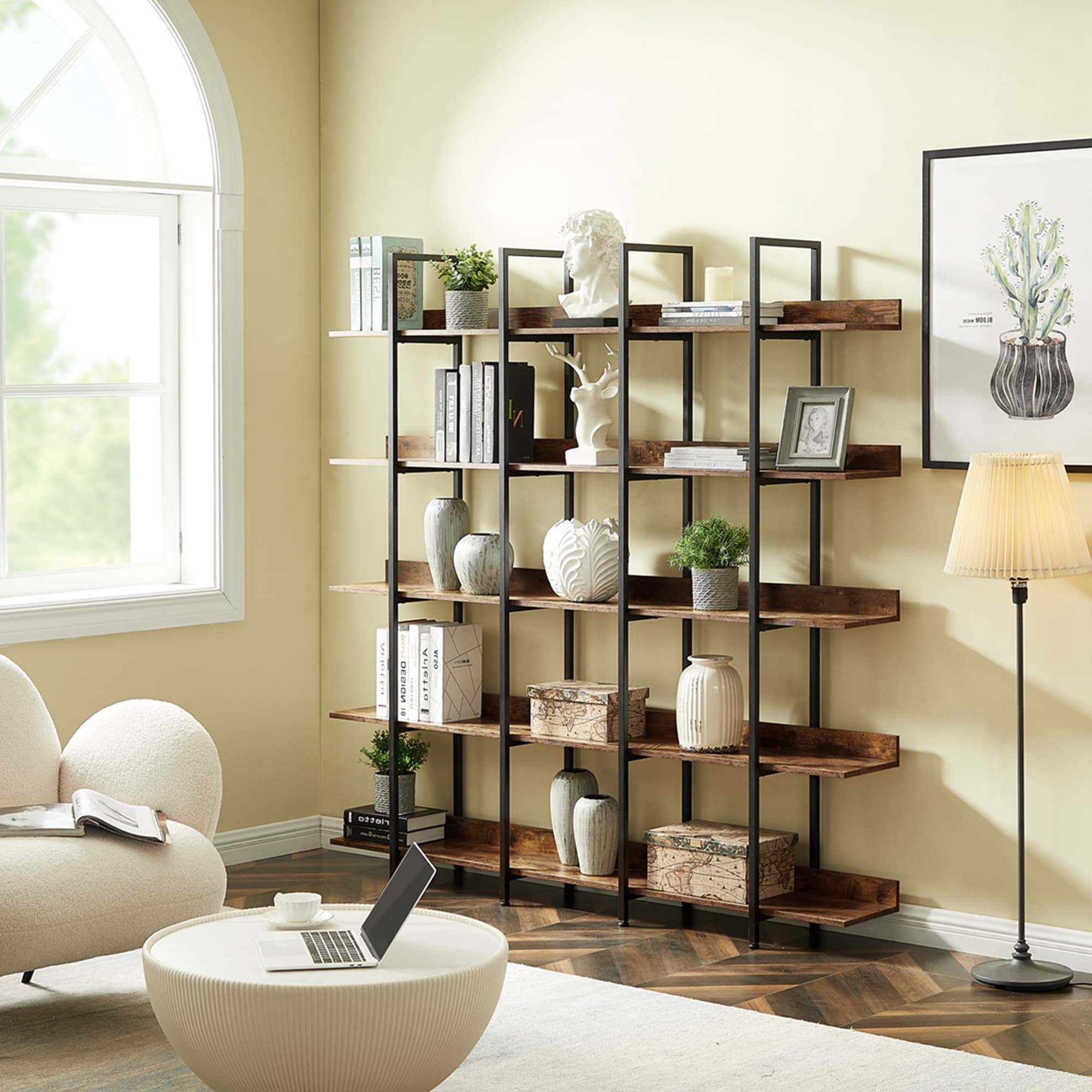 A*0様 industrial shelf 5段 ビンテージ ブラウンIPR80 Amazon.com: LZ-DONGMAN 5 Tier Bookshelf Rustic Solid Wood