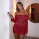 thumbnail image 5 of Vestido Ceñido Al Cuerpo para Mujer, de Transparente con Volantes, Brillante, Acampanado, de Larga, Ideal para Salir A Clubes Nocturnos Y2K. Vino Tinto XS, 5 of 7