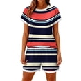 thumbnail image 3 of Sewkxo Womens 2 Piece Sets Summer Stripe Workout Set 2026 Two Piece Lounge Set Matching Clothing Tshirts Short,Navy XL, 3 of 4