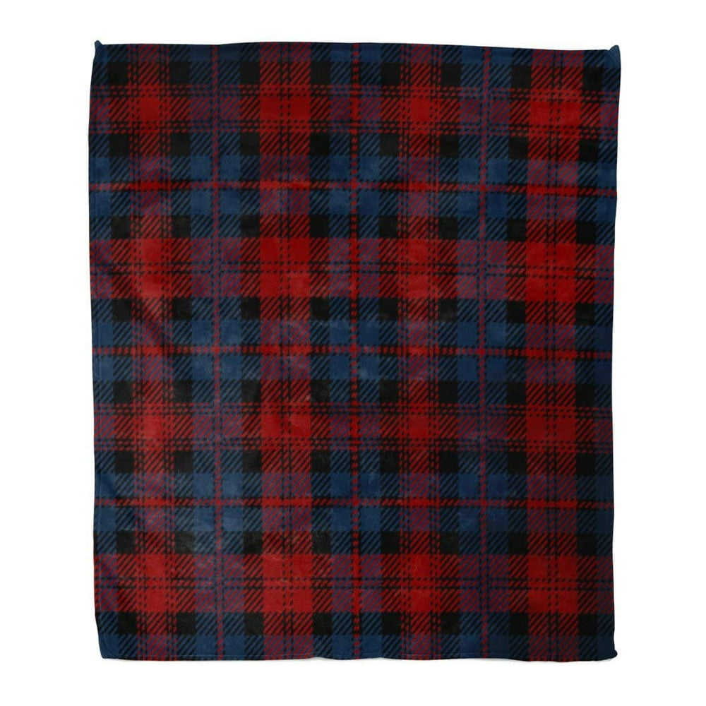 ASHLEIGH Flannel Throw Blanket Wool Blue and Red Tartan Plaid Pattern ...