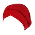 thumbnail image 2 of Women Turban Pre-Tied Bonnet Braid Turban African Head Wrap for Women Small Solid Color Soft Knotted Night Sleep Beanie Bonnet Chemo Hat Cover,Red, 2 of 3