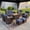 Brown-Navy Blue, variant on LayinSun 7 Pieces Patio Outdoor Conversation Set, Wicker Furniture Set with Swivel Chairs and Fire Pit Table 7-Seat