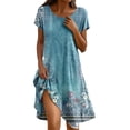 thumbnail image 2 of YMNXA Womens Summer Dress Short Sleeve Round Neck Floral Print Comfortable Stylish Loose Fit Dresses For Everyday Wear And Party,Green,L, 2 of 5