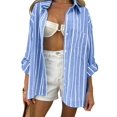 thumbnail image 3 of Women'S Classic-Fit Long Sleeve Shirt Button-Down Long Sleeve Casual Blouse Shirt Blue L, 3 of 8