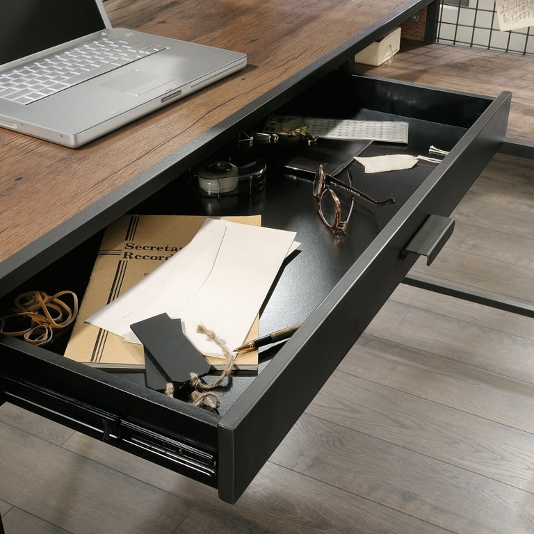 Sauder Boulevard Cafe Engineered Wood and Metal L Desk in Vintage Oak