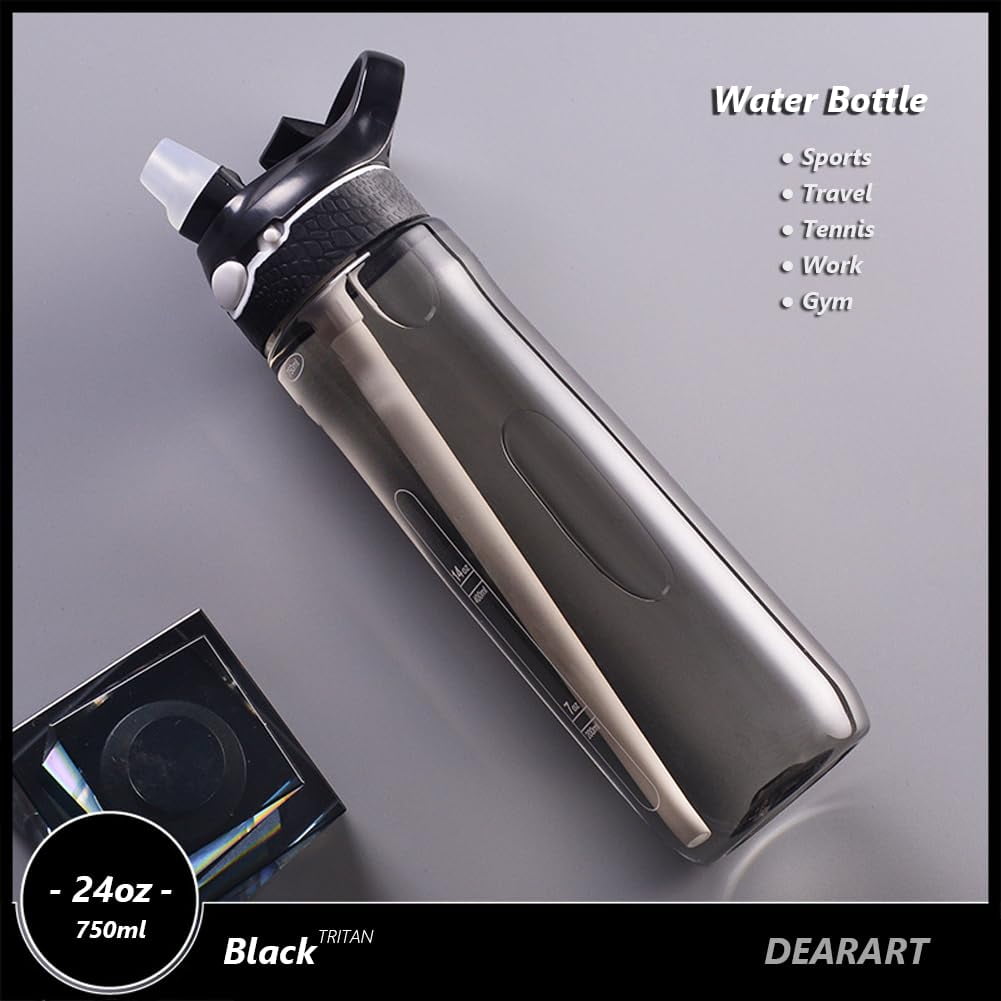 24oz Water Bottles With Straw, Leakproof BPA FREE Hidden Nozzle, Flip Up Lid Has Handle Wide Bottle Easy Clear, Suit Office Sports Travel Gym Yoga, Dark Cyan