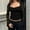 *Black, variant on ClodeEU Women's Square Neck Long Sleeve Top with Lace Patchwork ,Casual Solid Color Slim Fit Blouse Black,Women's Plus L