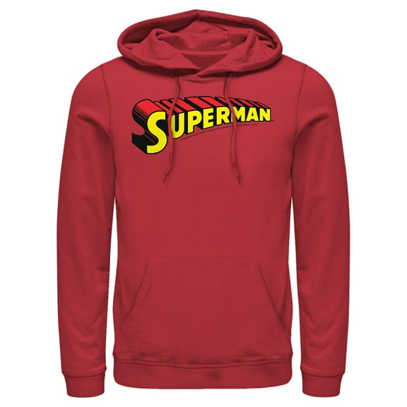 Men's Superman Classic Text Logo  Pull Over Hoodie Red Small