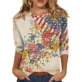 thumbnail image 2 of KDDYLITQ 250th Anniversary Usa Shirts for Women Freedom American Flag Crew Neck Tops Vintage Printed 4th Of July Tees Usa Star Stripes Graphic 3/4 Sleeve T-Shirts Complexion 3XL, 2 of 6