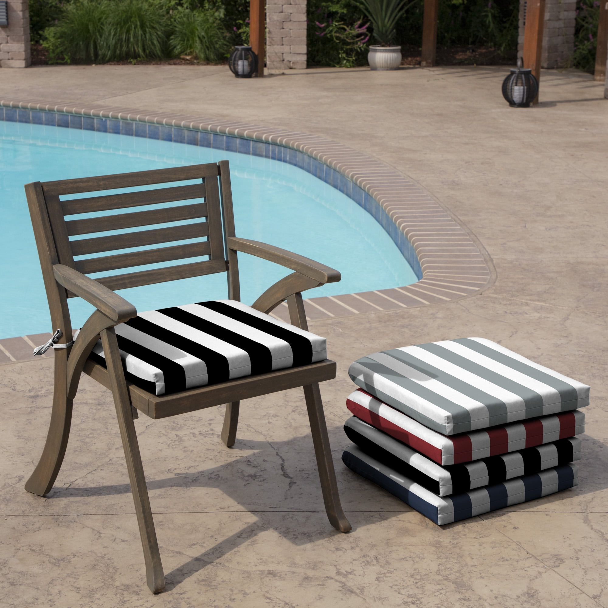 ARDEN Outdoor Seat or Rocking Chair Cushion, 19 x 18, Water Repellent, Fade Resistant, Black Cabana Stripe