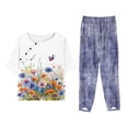 thumbnail image 3 of Jacenvly Pajamas Suits Adult Women Fashion Print Casual Loose Fitting Round Neck Short Sleeve Top Pants Two-Piece Set Summer Dresses for Women 2024, 3 of 8