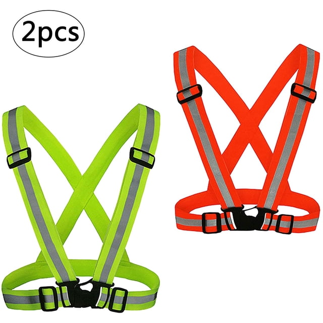 Chaleco reflectante de 2 piezas, arnés fluorescente de seguridad, brazalete ajustable de alta visibilidad para ciclismo, correr, caminar, trotar, motocicleta Ormromra HFP-0397
