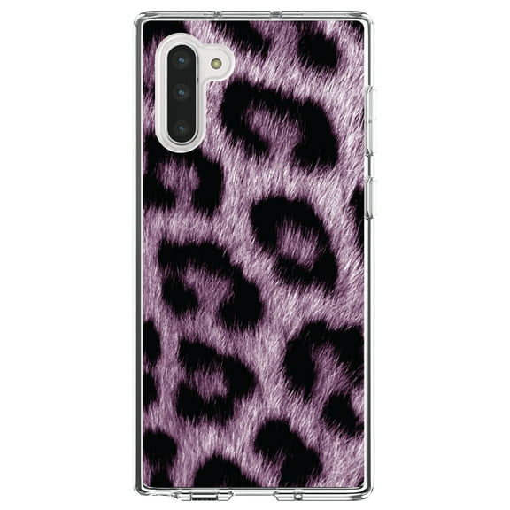 DistinctInk Clear Shockproof Hybrid Case for Samsung Galaxy Note 10 (6.3" Screen) - TPU Bumper, Acrylic Back, Tempered Glass Screen Protector - Purple Black Leopard Fur Skin Print