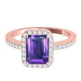thumbnail image 2 of Mauli Jewels Rings for Women 3.20 Carat Diamond and Emerald Shaped Amethyst Ring prong 10K Rose Gold, 2 of 6