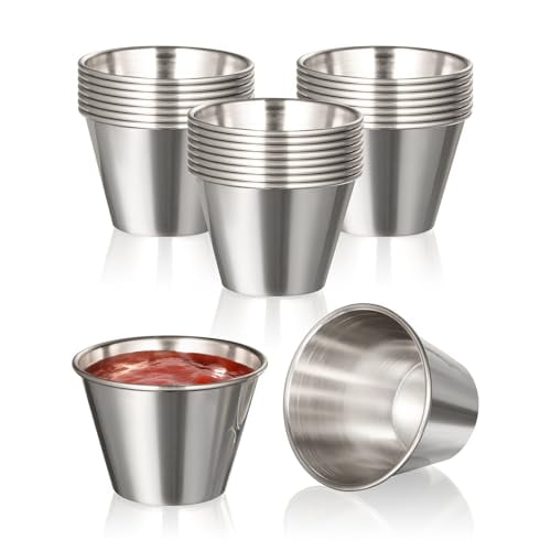 Fit Meal Prep [24 Pack 2.5 oz Stainless Steel Dipping Sauce Cups, Reusable Metal Ramekins, Commercial Grade Condiment Bowls, Individual Portion Cups, Small Round Au Jus Cup for Home, Restaurant