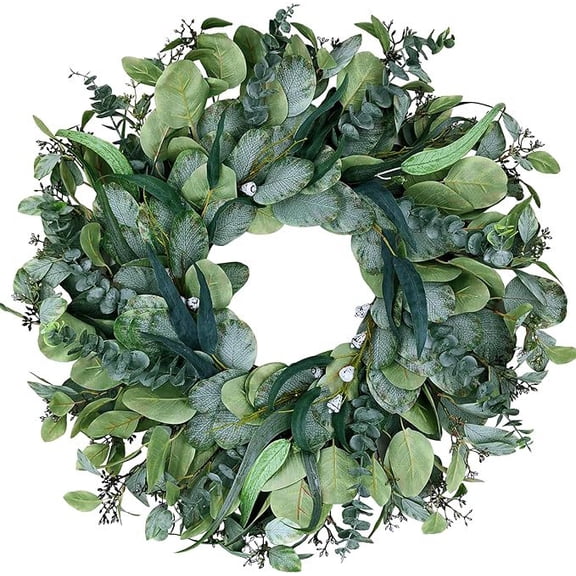 18 Inch Eucalyptus Wreath for Front Door, Large Artificial Greenery Leaf Berry Wreaths for All Seasons, Spring, Summer, Fall, Winter, Christmas, Farmhouse Holiday Home Outdoor Decor