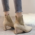 thumbnail image 6 of hopeusnice Women's Ankle Boots Pointed Toe Suede Block Heel Booties Elastic Side Zipper Comfortable Dress Boots Fall Winter Shoes Beige 36, 6 of 6