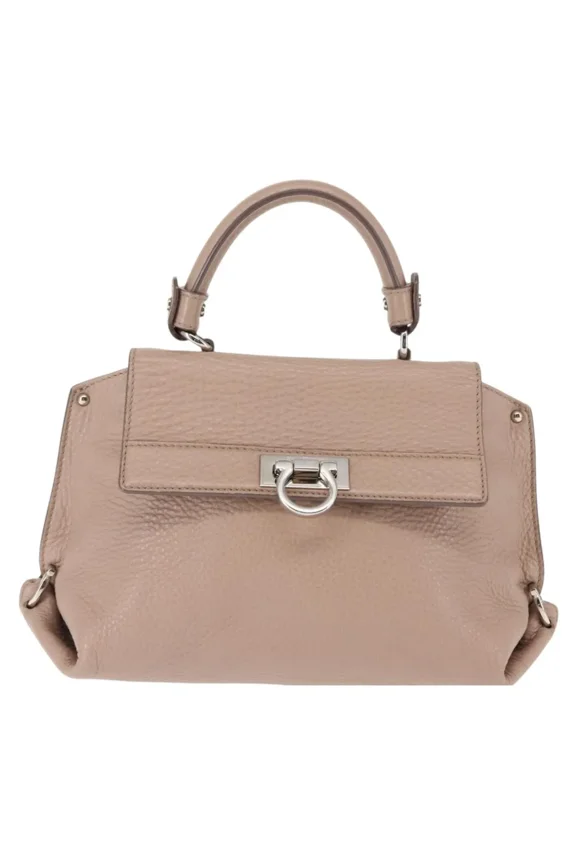 Pre-Owned Salvatore Ferragamo Sofia Satchel Grainy Leather Beige Leather Handbag