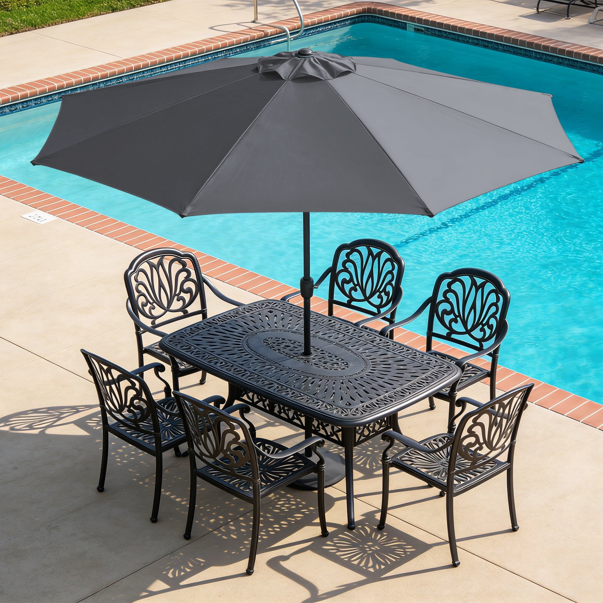 Abble 11FT Outdoor Patio Umbrella with Crank Handle, Market Umbrella with 8 Sturdy Umbrella Ribs, Waterproof for Garden Deck Backyard Pool,  Dark Gray