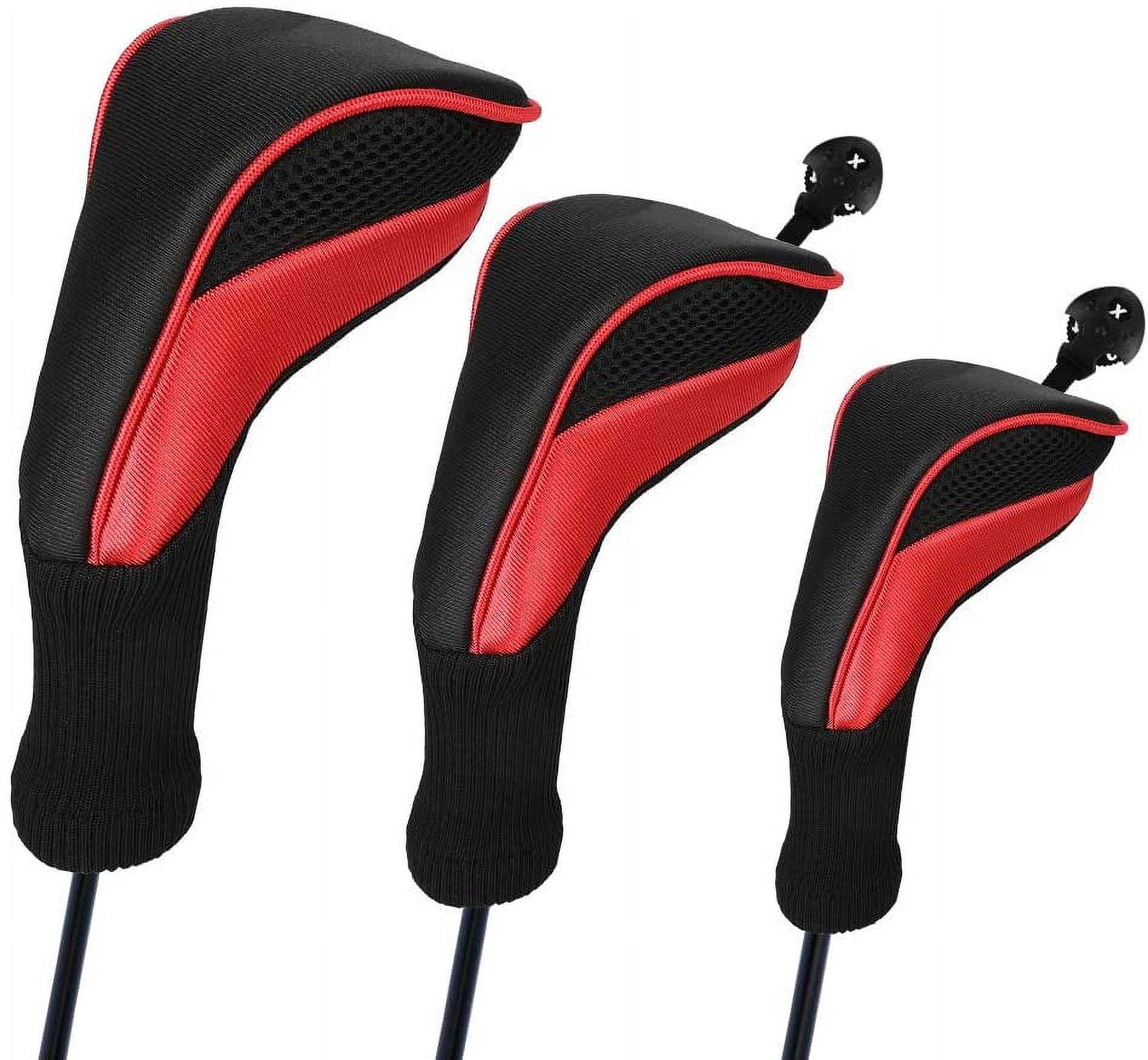 Golf Club Head Covers for Fairway Woods Driver Hybrids, 3Pcs Long Neck Mesh Golf Club Headcovers Set with Interchangeable No. Tags 3 4 5 6 7 X