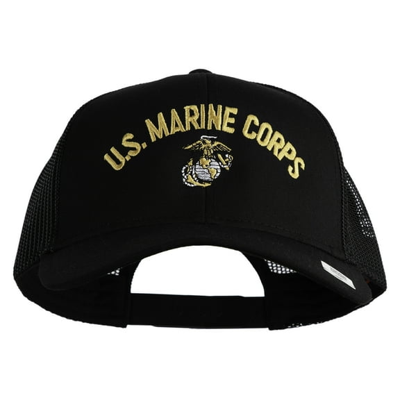 US Marine Corps Emblem Design Embroidered Solid Cotton Twill Mesh Prostyle Cap - Black OSFM