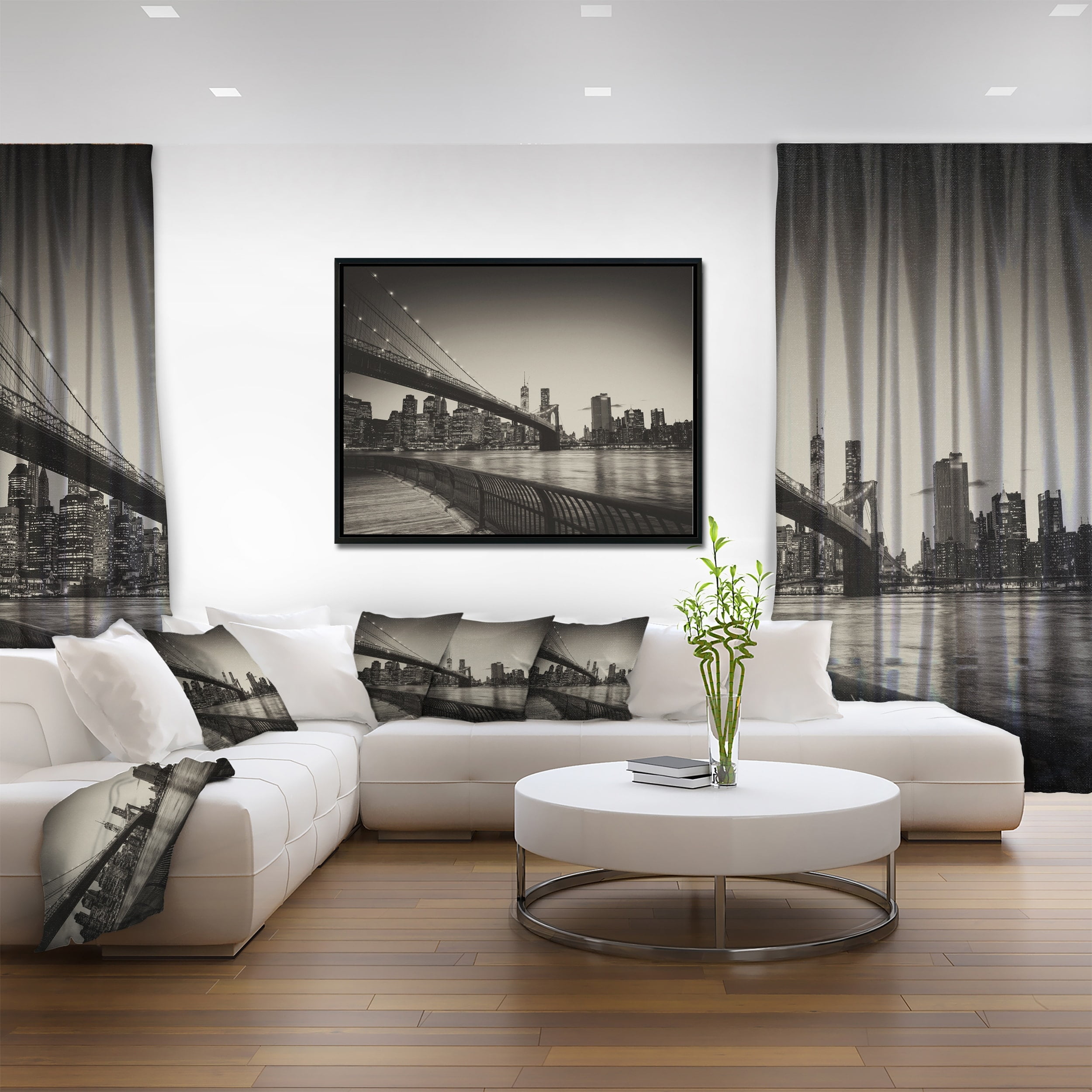 Design Art Famous Landmark of Brooklyn Bridge Framed Canvas Art Print