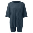 thumbnail image 6 of Short Sets for Women Ribbed Knit Loose Fit Short Sleeve Crewneck T Shirt and Shorts 2 Piece Matching Set Womens Lounge Set, 6 of 7