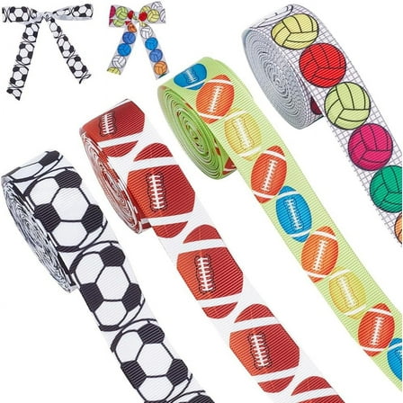 4 Rolls Sports Ribbon 7/8 Inch Football Soccer Volleyball Polyester Grosgrain Ribbon for Gift Wrapping Hair Bows Crafting Sewing Party Decoration Colorful