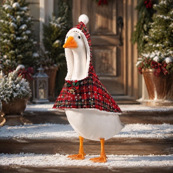 Cififendec Christmas Porch Goose Outfit, Seasonal Printed Costume for 23" Front Yard Goose Figurine Styling & Holiday Patio Festive Decoration Layout