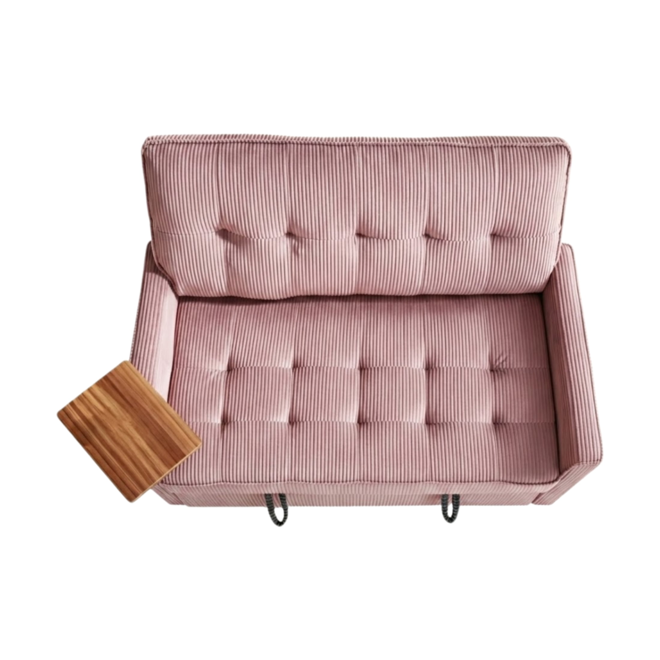 Vinform 3 in 1 Convertible Sleeper Sofa Bed, 55" Corduroy Pull Out Loveseat with Arm Table for Small Space, Pink