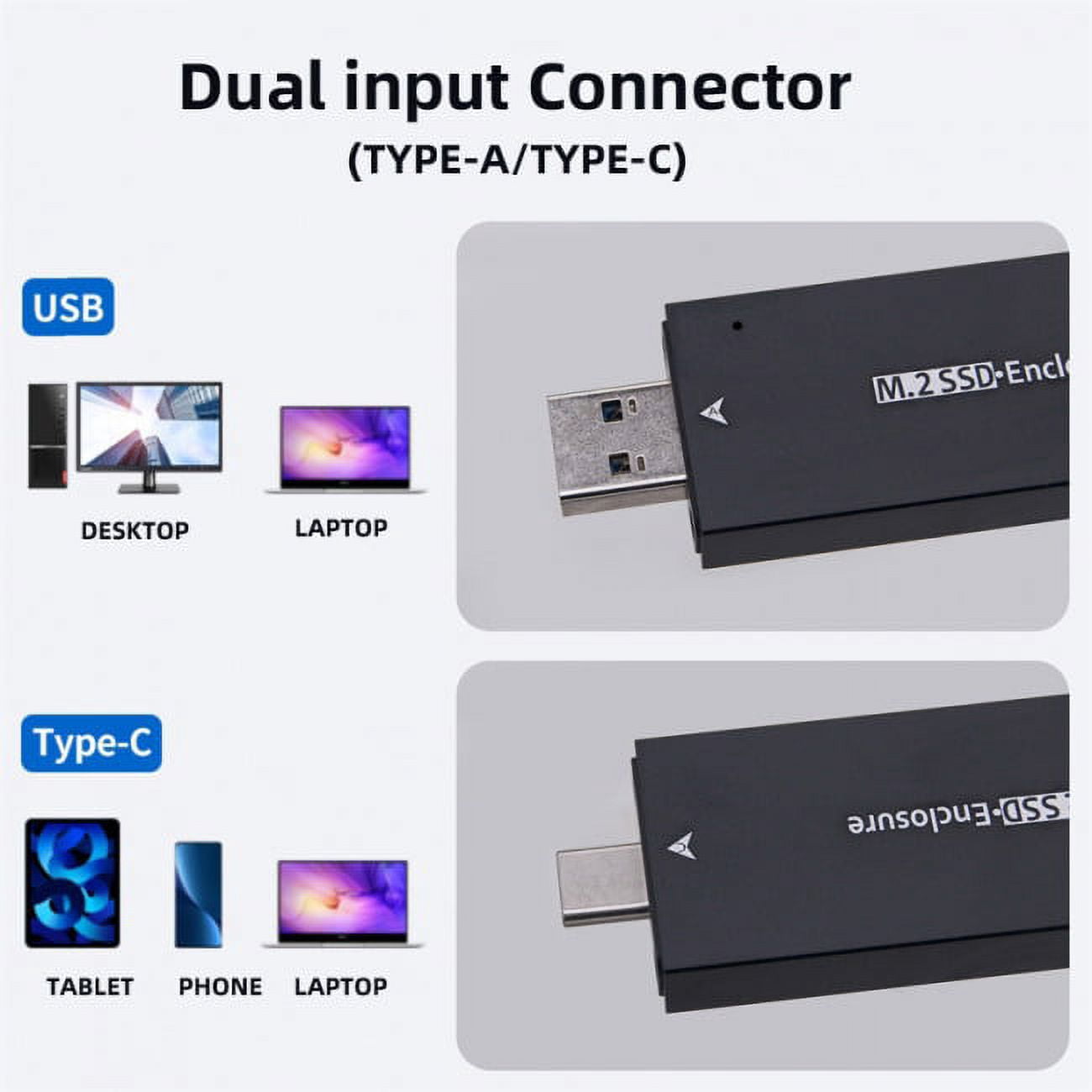 JSER Combo Type-C USB3.0 to NVME M-key M.2 NGFF SATA SSD PCBA Case 2230/2242mm Adapter RTL9210B Chipset