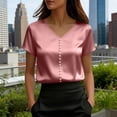 thumbnail image 2 of Fancifize Women's Summer Dressy Shirts Casual Short Sleeve Satin Business Blouse V Neck Office Work Trendy Clothes for Women, 2 of 5